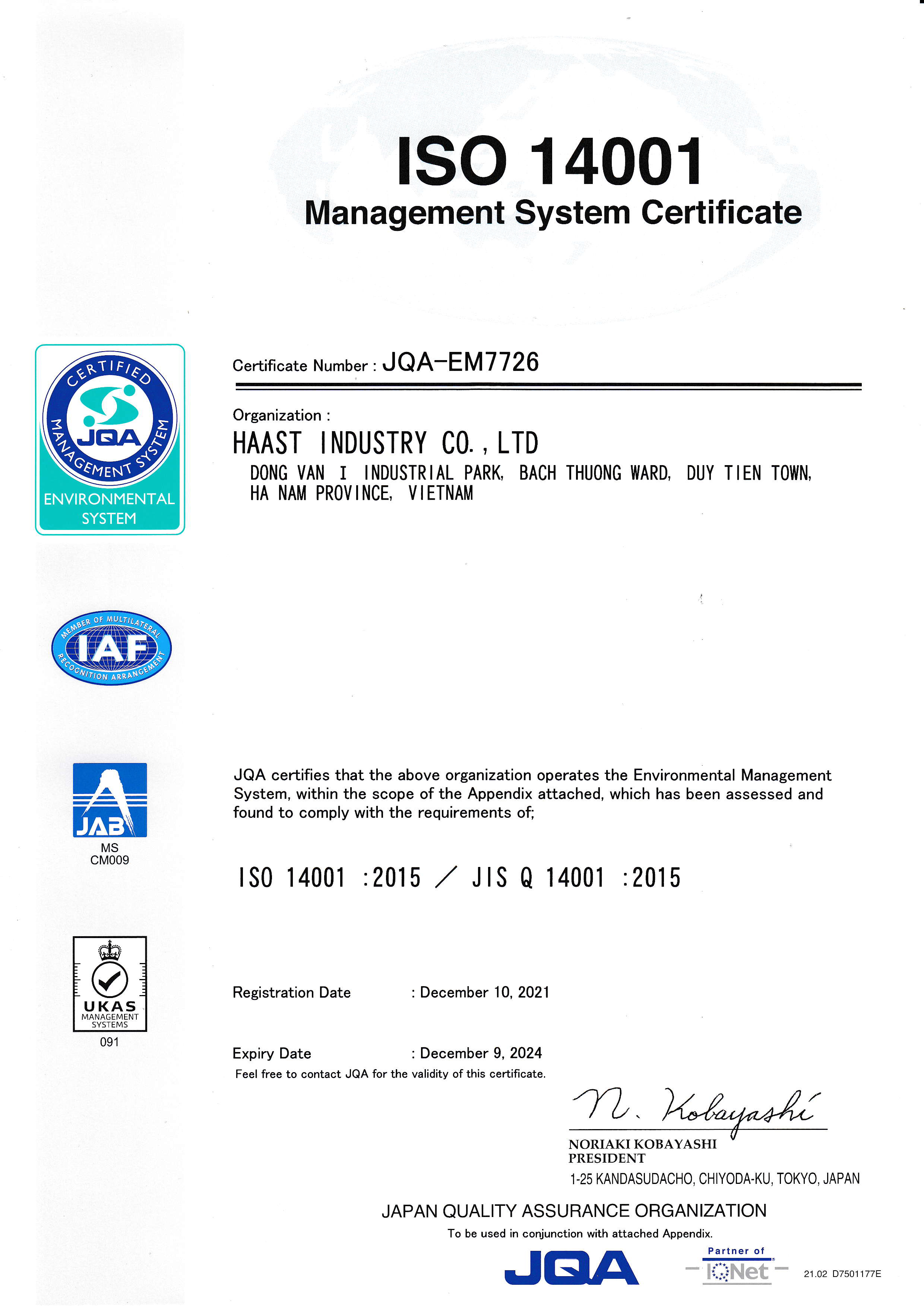 [HAAST] ISO 14001 Management System Certificate-3
